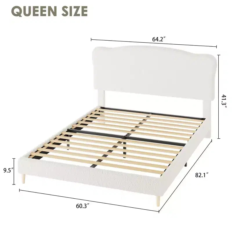 Letto Imbottito con Struttura a Piattaforma per Bambini - Simpatica Testiera Morbida o in Bouclé - Robusti Supporti a Doghe in Legno - Silenzioso, Nessun Box Spring Necessario