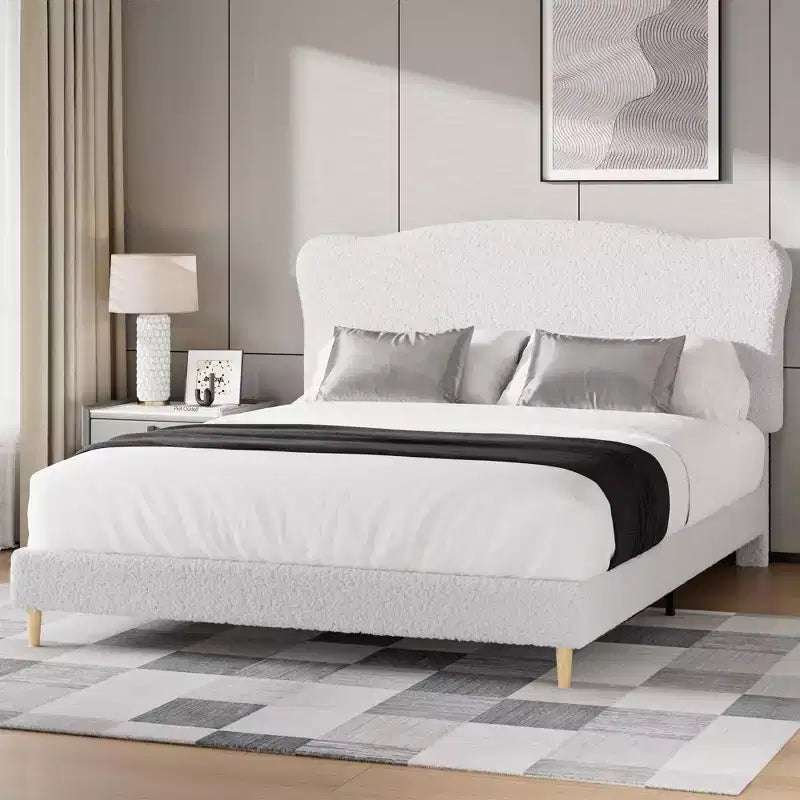 Letto Imbottito con Struttura a Piattaforma per Bambini - Simpatica Testiera Morbida o in Bouclé - Robusti Supporti a Doghe in Legno - Silenzioso, Nessun Box Spring Necessario