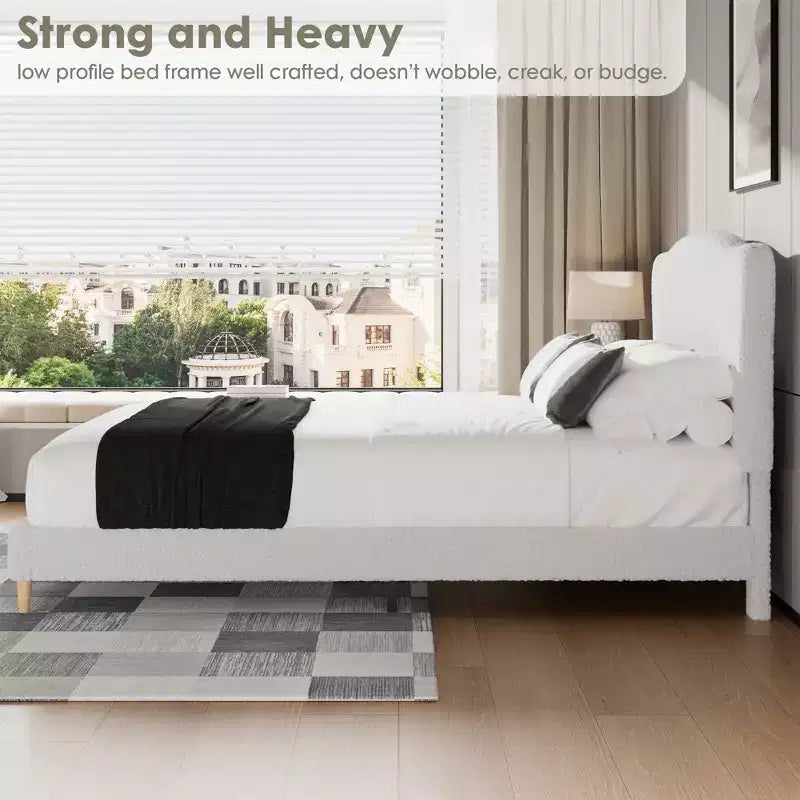 Letto Imbottito con Struttura a Piattaforma per Bambini - Simpatica Testiera Morbida o in Bouclé - Robusti Supporti a Doghe in Legno - Silenzioso, Nessun Box Spring Necessario