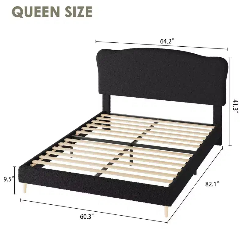 Letto Imbottito con Struttura a Piattaforma per Bambini - Simpatica Testiera Morbida o in Bouclé - Robusti Supporti a Doghe in Legno - Silenzioso, Nessun Box Spring Necessario