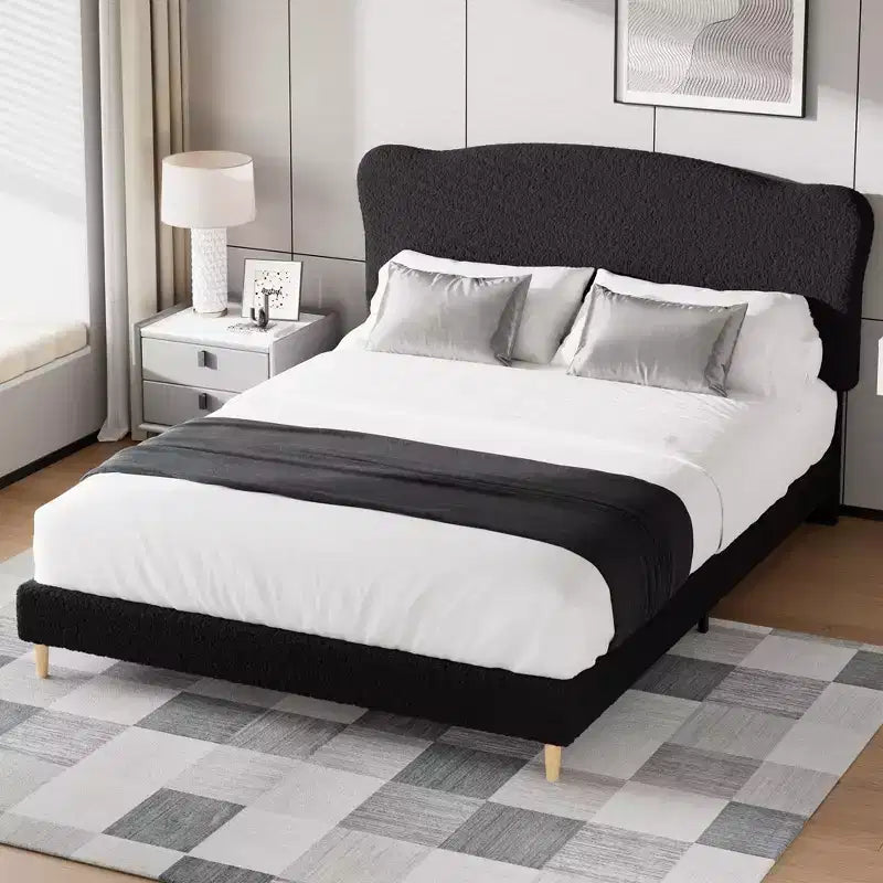 Letto Imbottito con Struttura a Piattaforma per Bambini - Simpatica Testiera Morbida o in Bouclé - Robusti Supporti a Doghe in Legno - Silenzioso, Nessun Box Spring Necessario