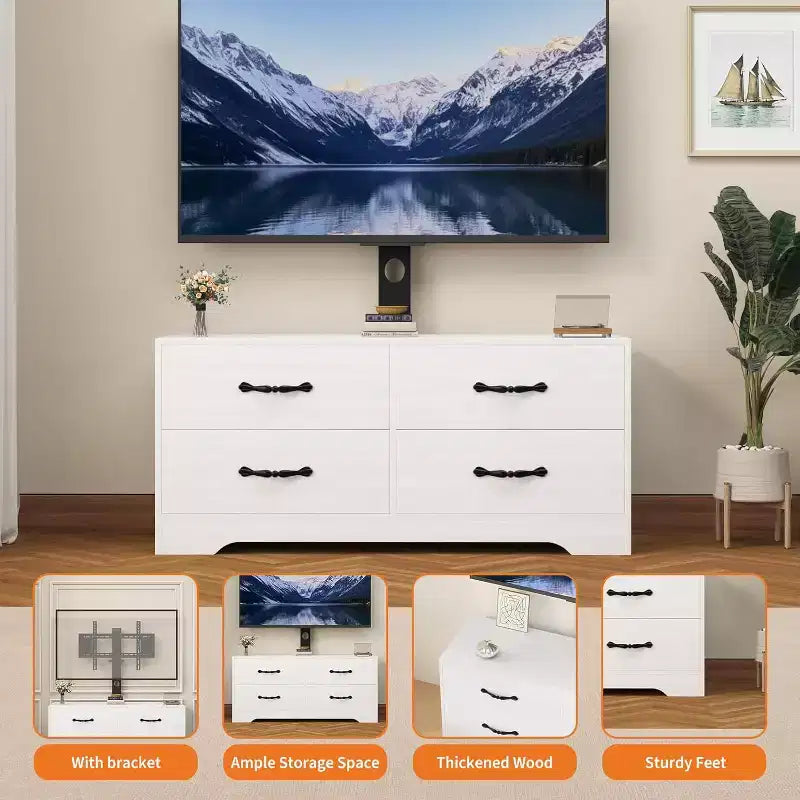 Mobile TV moderno con supporto per TV da 32-75 pollici, Tavolino consolle multimediale con 4 ampi cassetti, Credenza porta TV per soggiorno
