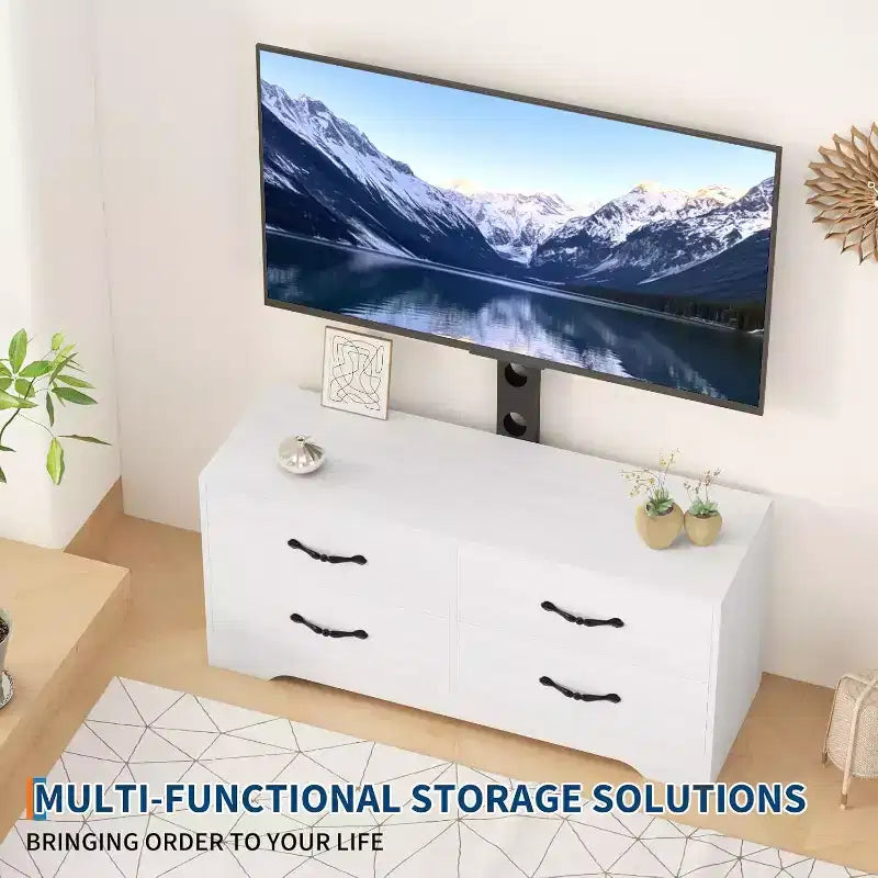 Mobile TV moderno con supporto per TV da 32-75 pollici, Tavolino consolle multimediale con 4 ampi cassetti, Credenza porta TV per soggiorno