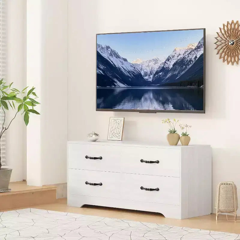 Mobile TV moderno con supporto per TV da 32-75 pollici, Tavolino consolle multimediale con 4 ampi cassetti, Credenza porta TV per soggiorno