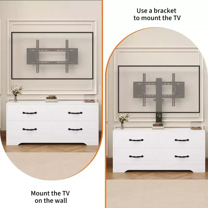 Mobile TV moderno con supporto per TV da 32-75 pollici, Tavolino consolle multimediale con 4 ampi cassetti, Credenza porta TV per soggiorno