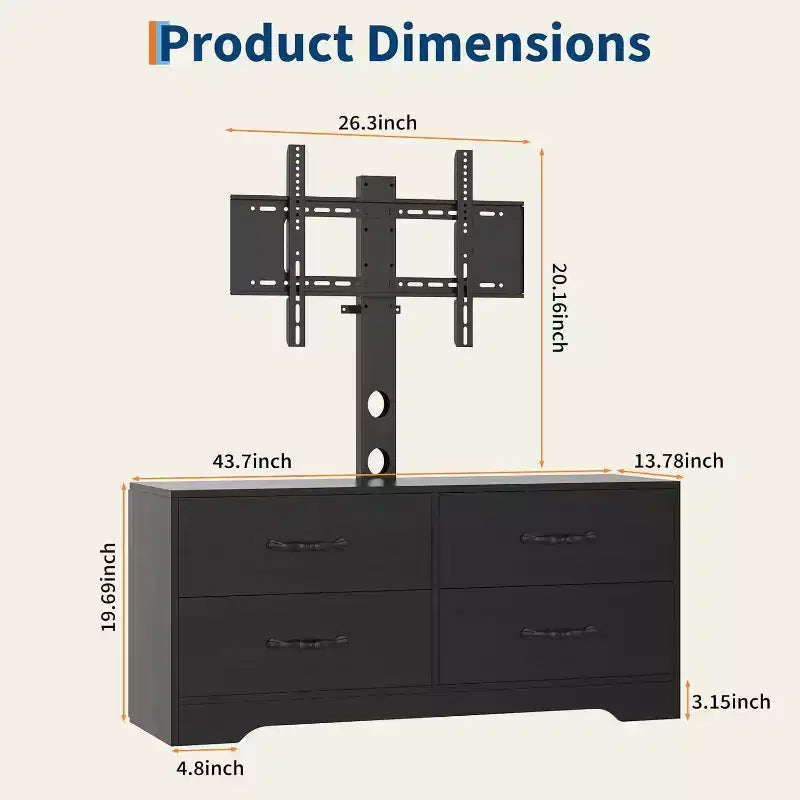 Mobile TV moderno con supporto per TV da 32-75 pollici, Tavolino consolle multimediale con 4 ampi cassetti, Credenza porta TV per soggiorno