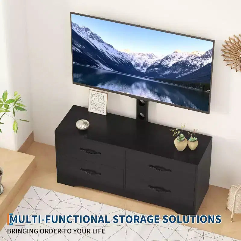 Mobile TV moderno con supporto per TV da 32-75 pollici, Tavolino consolle multimediale con 4 ampi cassetti, Credenza porta TV per soggiorno