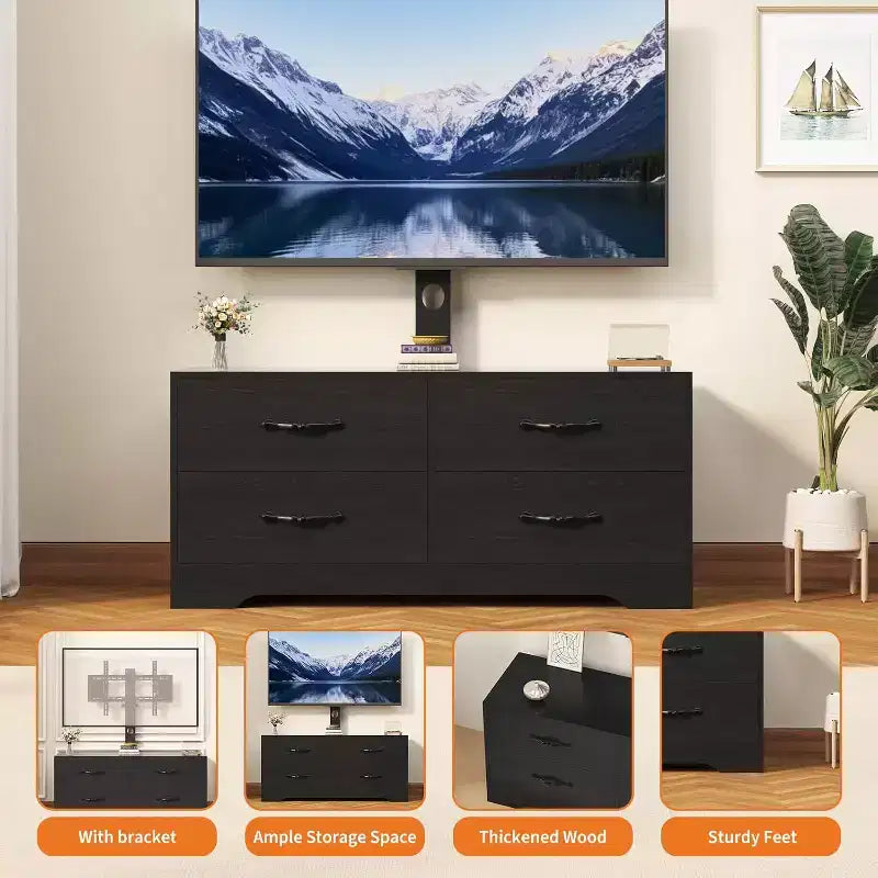 Mobile TV moderno con supporto per TV da 32-75 pollici, Tavolino consolle multimediale con 4 ampi cassetti, Credenza porta TV per soggiorno