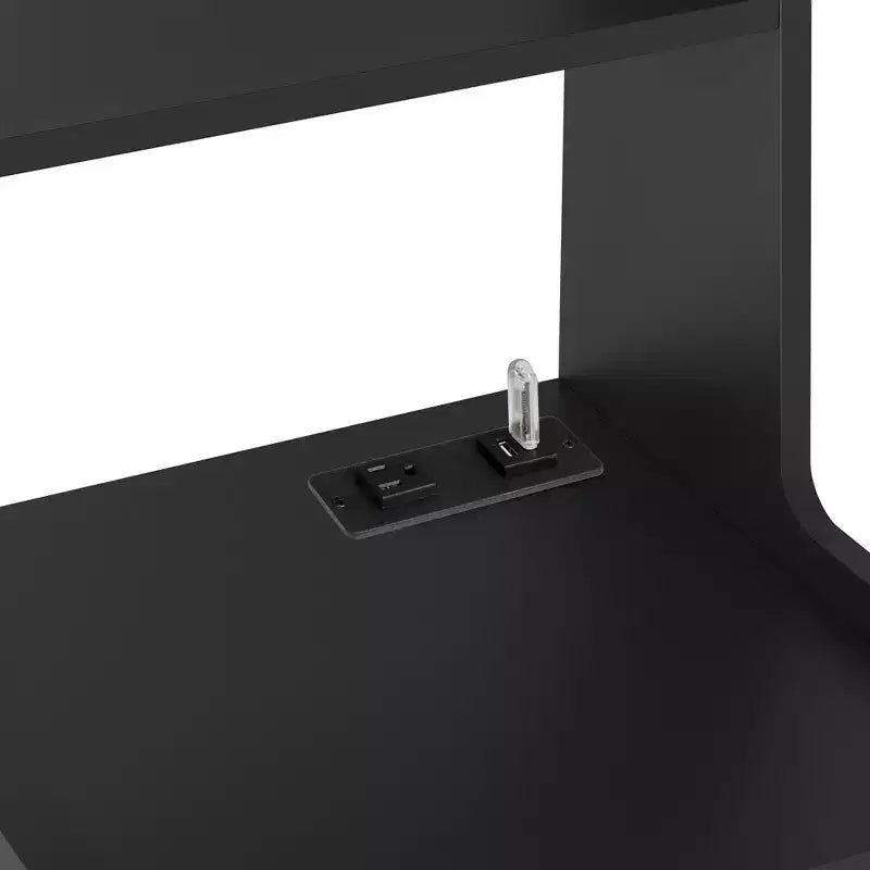 Comodino Moderno con Stazione di Ricarica, LED/Luce Notturna e Armadietto con Serratura (Nero)