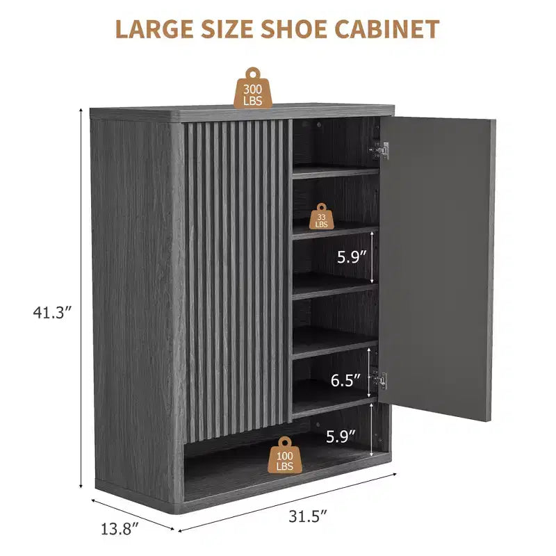 Scarpiera Moderna in Legno da 80 cm con Ripiani Regolabili, Ante Scanalate, Grande Organizzatore di Scarpe per Ingresso, Contiene 25-30 Paia, per Corridoio o Soggiorno