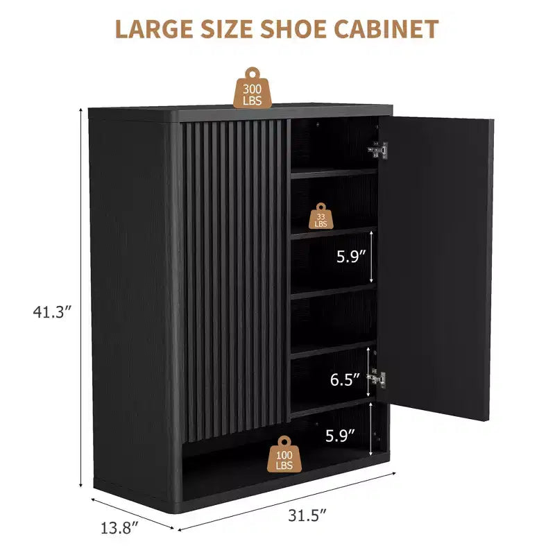 Scarpiera Moderna in Legno da 80 cm con Ripiani Regolabili, Ante Scanalate, Grande Organizzatore di Scarpe per Ingresso, Contiene 25-30 Paia, per Corridoio o Soggiorno