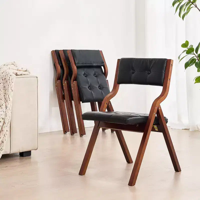 Sedie Pieghevoli in Legno con Cuscino in Pelle, Sedia Pieghevole Portatile con Cuscino e Struttura in Legno, Facile Montaggio, Nera