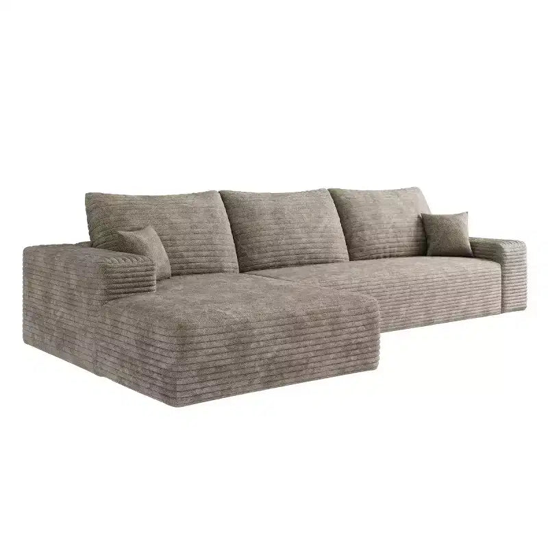 Divano componibile a L moderno 107 con chaise longue, divano modulare con seduta profonda per soggiorno, camera da letto, salotto