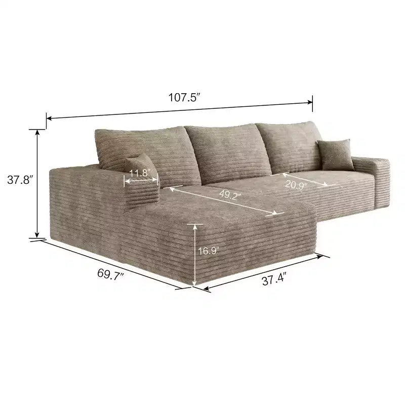Divano componibile a L moderno 107 con chaise longue, divano modulare con seduta profonda per soggiorno, camera da letto, salotto