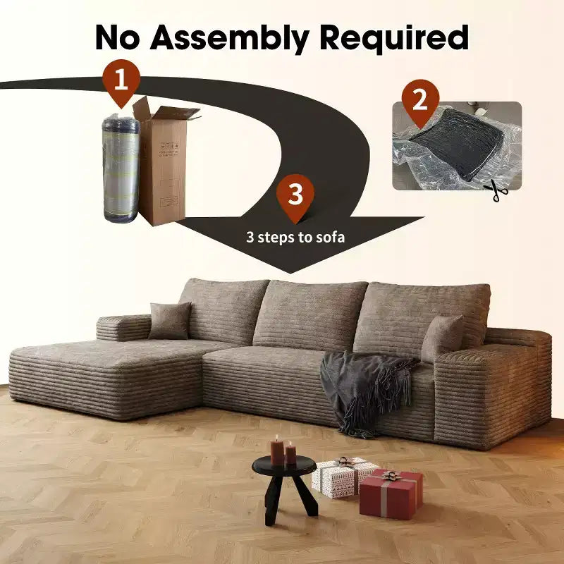 Divano componibile a L moderno 107 con chaise longue, divano modulare con seduta profonda per soggiorno, camera da letto, salotto