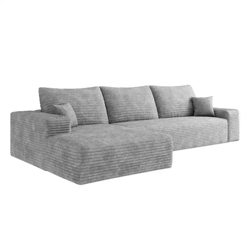 Divano componibile a L moderno 107 con chaise longue, divano modulare con seduta profonda per soggiorno, camera da letto, salotto