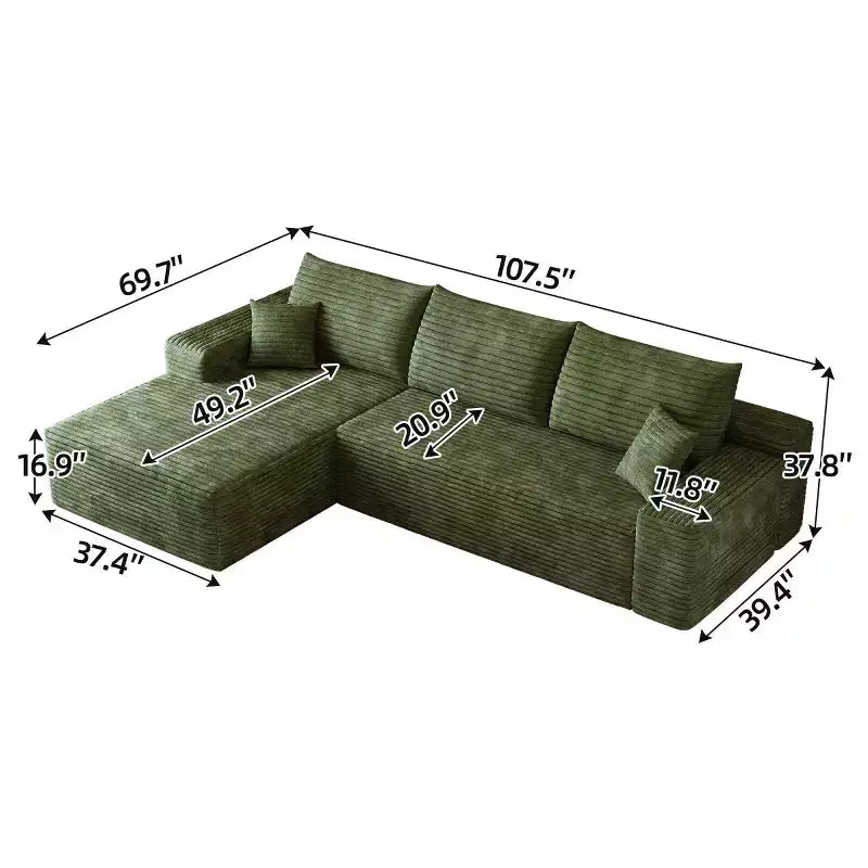 Divano componibile a L moderno 107 con chaise longue, divano modulare con seduta profonda per soggiorno, camera da letto, salotto