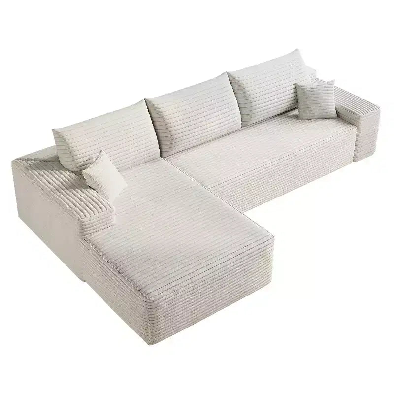 Divano componibile a L moderno 107 con chaise longue, divano modulare con seduta profonda per soggiorno, camera da letto, salotto