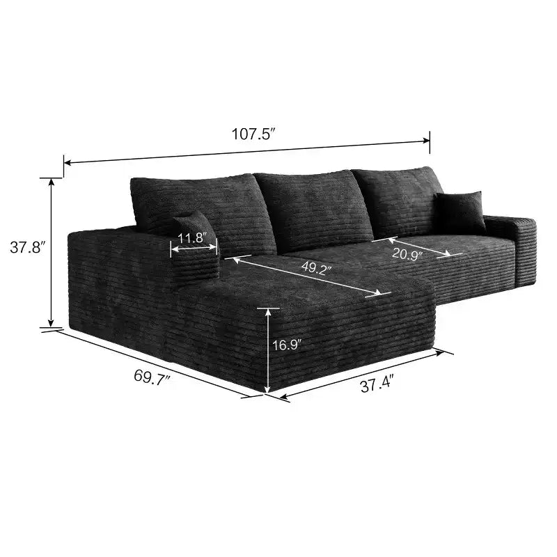 Divano componibile a L moderno 107 con chaise longue, divano modulare con seduta profonda per soggiorno, camera da letto, salotto