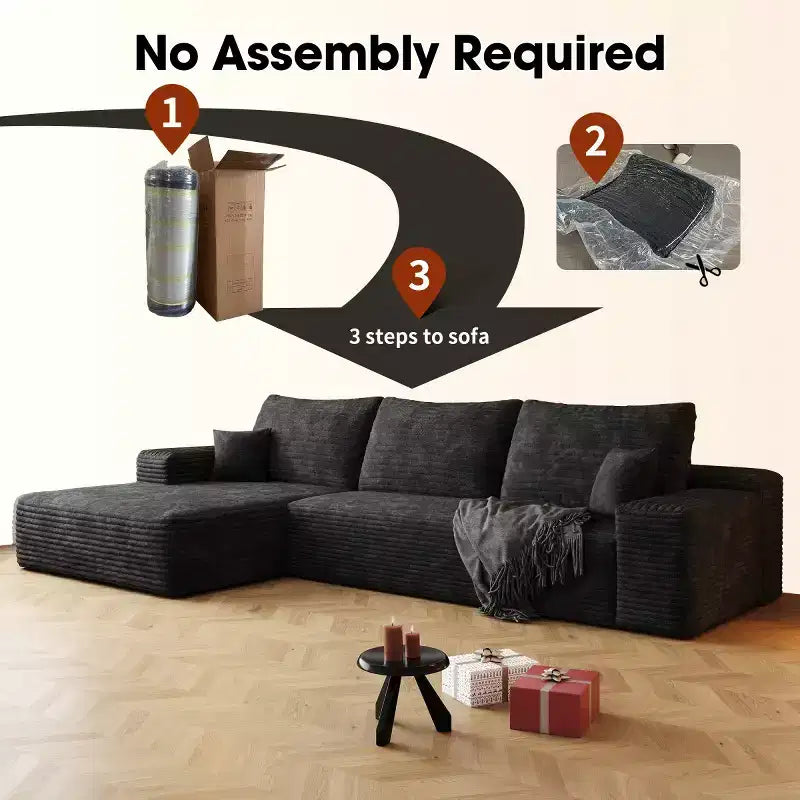 Divano componibile a L moderno 107 con chaise longue, divano modulare con seduta profonda per soggiorno, camera da letto, salotto