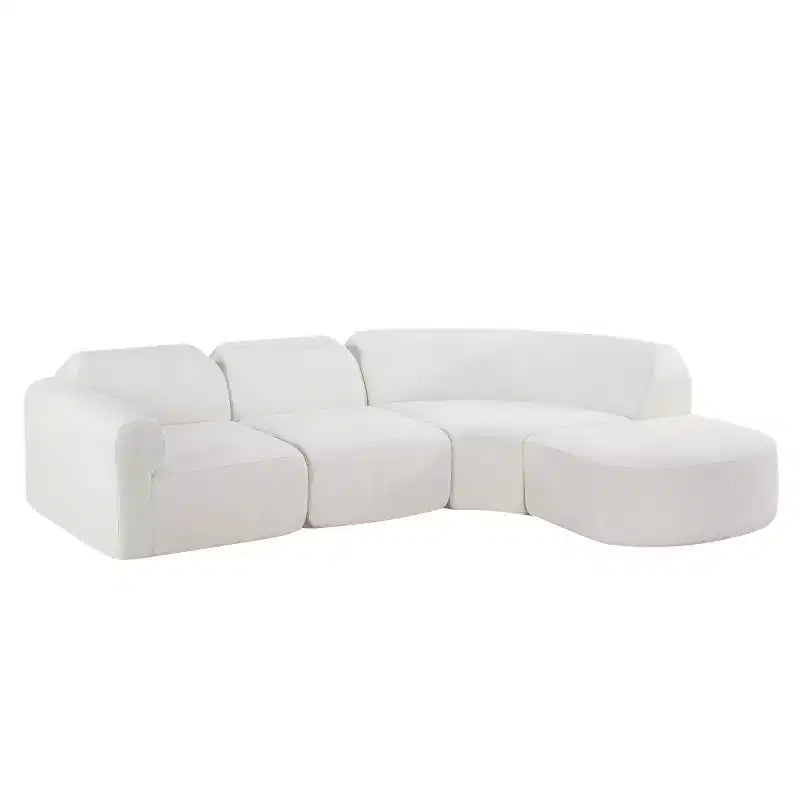 Divano Sezionale Curvo a L Moderno 111 con Pouf, Divano Imbottito a Seduta Profonda, Divano a 3 Posti per Soggiorno e Salotto