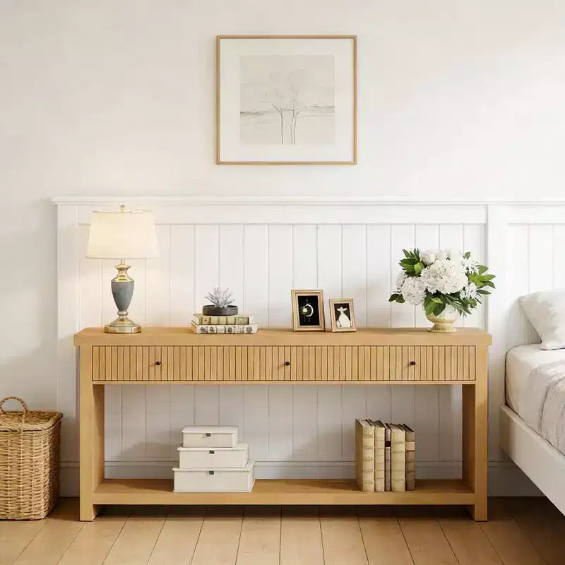   70 W Wood 3 Drawer Console Table