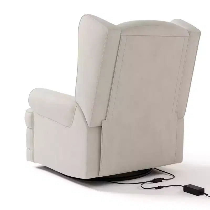 Poltrona reclinabile a dondolo rivestita con schienale ad ali d'uccello con ricarica USB