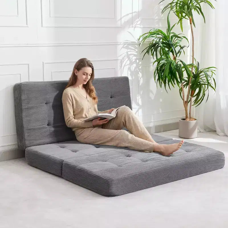 75x54.3 6 Materasso Pieghevole in Schiuma a Tre Ante, Divano Letto Futon da Terra in Corduroy Trapuntato, Materasso Portatile per Ospiti Supportivo per Casa e Campeggio