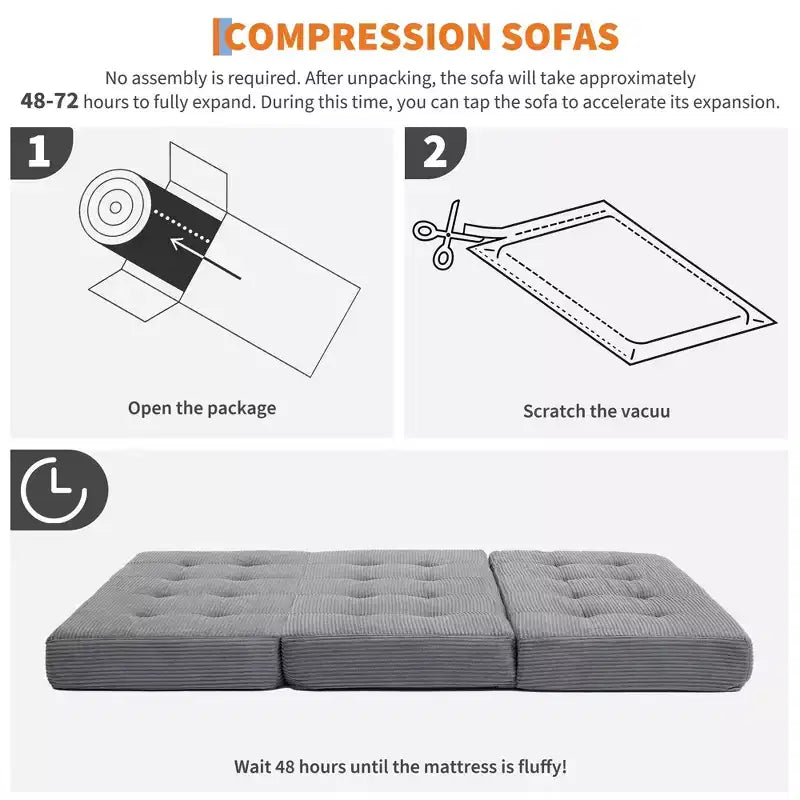 75x54.3 6 Materasso Pieghevole in Schiuma a Tre Ante, Divano Letto Futon da Terra in Corduroy Trapuntato, Materasso Portatile per Ospiti Supportivo per Casa e Campeggio