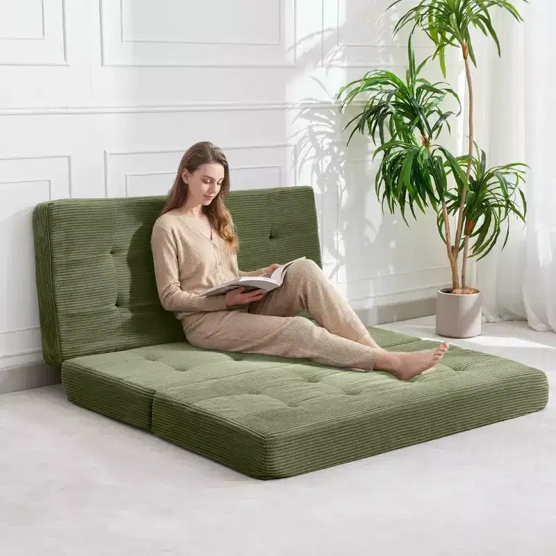 75x54.3 6 Materasso Pieghevole in Schiuma a Tre Ante, Divano Letto Futon da Terra in Corduroy Trapuntato, Materasso Portatile per Ospiti Supportivo per Casa e Campeggio