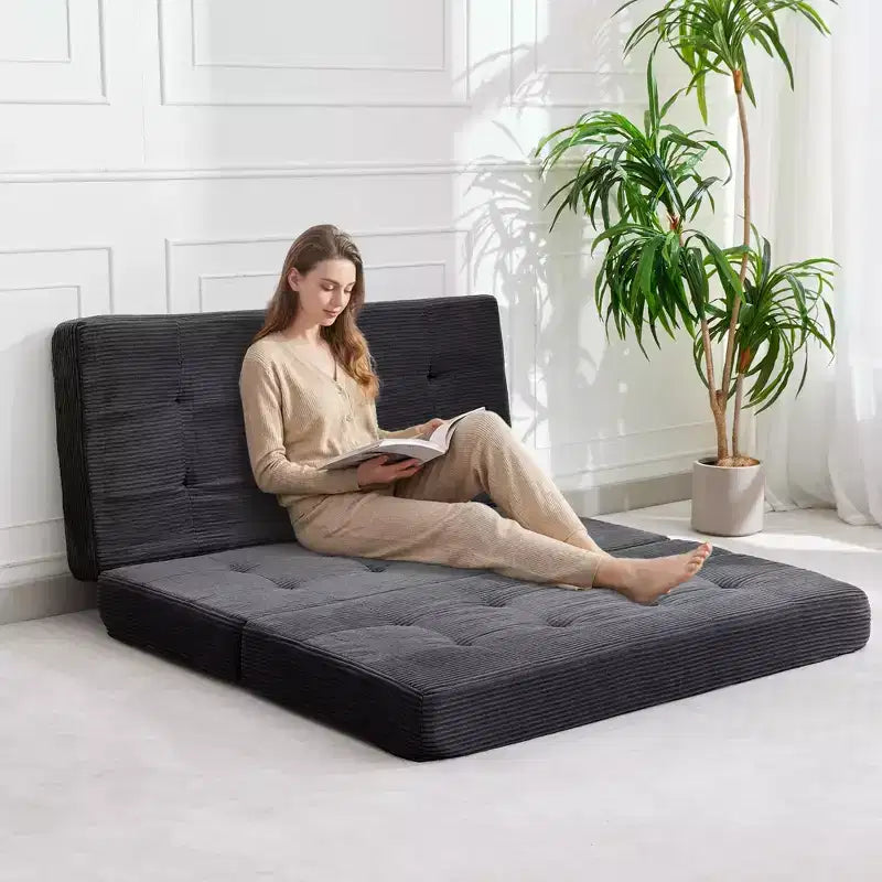 75x54.3 6 Materasso Pieghevole in Schiuma a Tre Ante, Divano Letto Futon da Terra in Corduroy Trapuntato, Materasso Portatile per Ospiti Supportivo per Casa e Campeggio