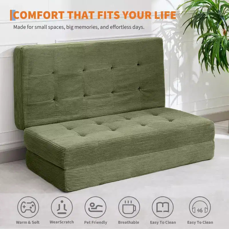 75x54.3 6 Materasso Pieghevole in Schiuma a Tre Ante, Divano Letto Futon da Terra in Corduroy Trapuntato, Materasso Portatile per Ospiti Supportivo per Casa e Campeggio