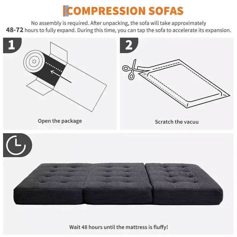 75x54.3 6 Materasso Pieghevole in Schiuma a Tre Ante, Divano Letto Futon da Terra in Corduroy Trapuntato, Materasso Portatile per Ospiti Supportivo per Casa e Campeggio