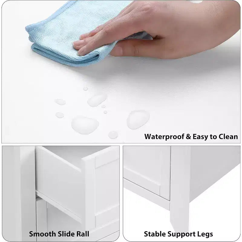 Comò moderno bianco a 6 cassetti in legno, cassettiera grande con cassetti profondi e pomelli in metallo per camera da letto, ingresso e corridoio