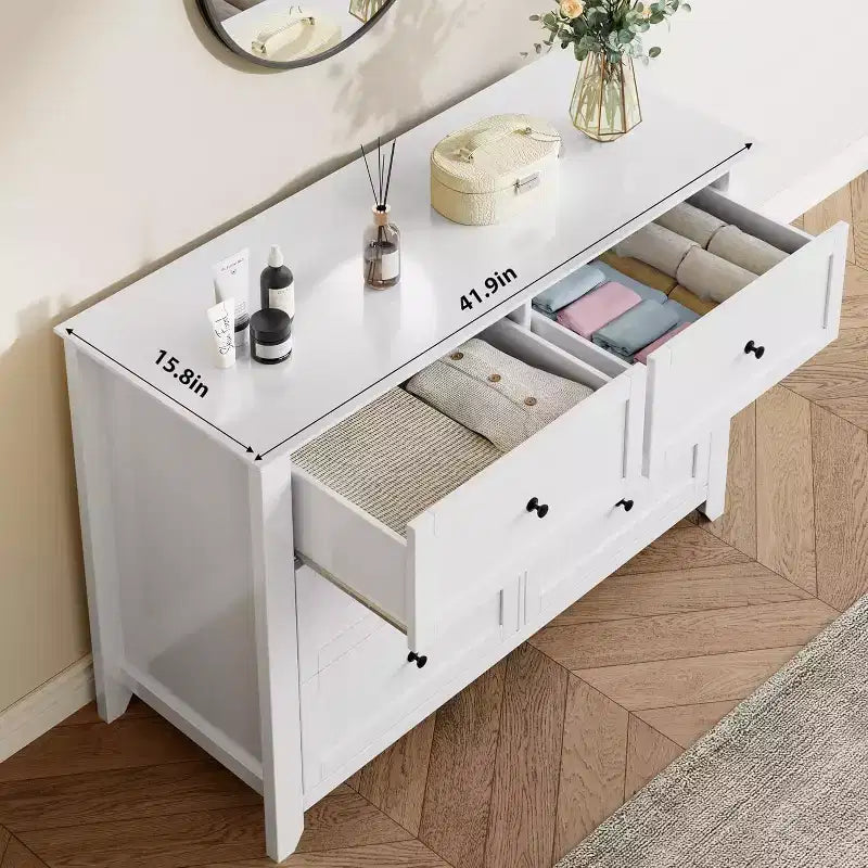 Comò moderno bianco a 6 cassetti in legno, cassettiera grande con cassetti profondi e pomelli in metallo per camera da letto, ingresso e corridoio