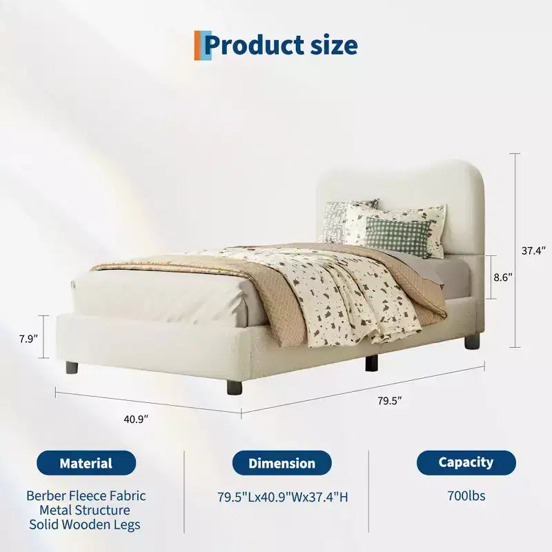 Struttura letto imbottita per bambini, design a piattaforma bassa, robuste doghe in legno, nessun materasso a molle richiesto, silenzioso e facile da montare.