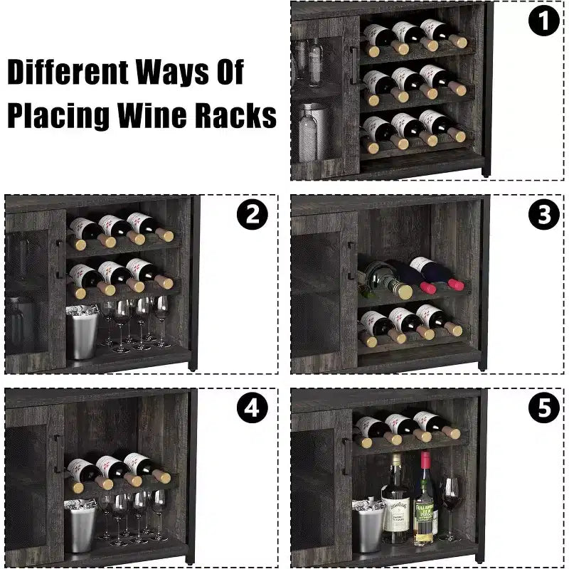 Mobiletto Bar da Caffè e Vino con Portabottiglie Rimovibile, Porta Bicchieri, Cassetto e Credenza con Ante in Rete, Contenitore per Sala da Pranzo, Cucina
