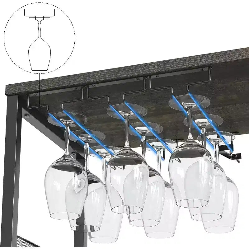 Mobiletto Bar da Caffè e Vino con Portabottiglie Rimovibile, Porta Bicchieri, Cassetto e Credenza con Ante in Rete, Contenitore per Sala da Pranzo, Cucina