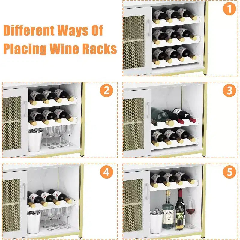 Mobiletto Bar da Caffè e Vino con Portabottiglie Rimovibile, Porta Bicchieri, Cassetto e Credenza con Ante in Rete, Contenitore per Sala da Pranzo, Cucina