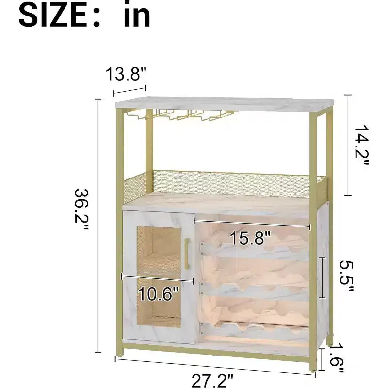 Mobiletto Bar da Caffè e Vino con Portabottiglie Rimovibile, Porta Bicchieri, Cassetto e Credenza con Ante in Rete, Contenitore per Sala da Pranzo, Cucina