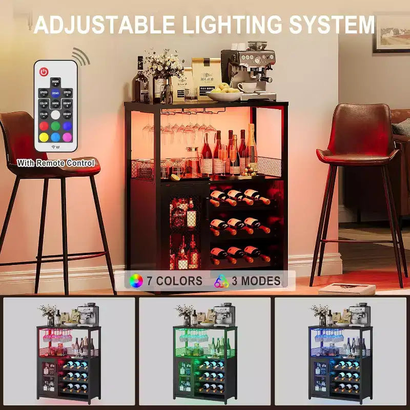 Mobiletto Bar da Caffè e Vino con Portabottiglie Rimovibile, Porta Bicchieri, Cassetto e Credenza con Ante in Rete, Contenitore per Sala da Pranzo, Cucina