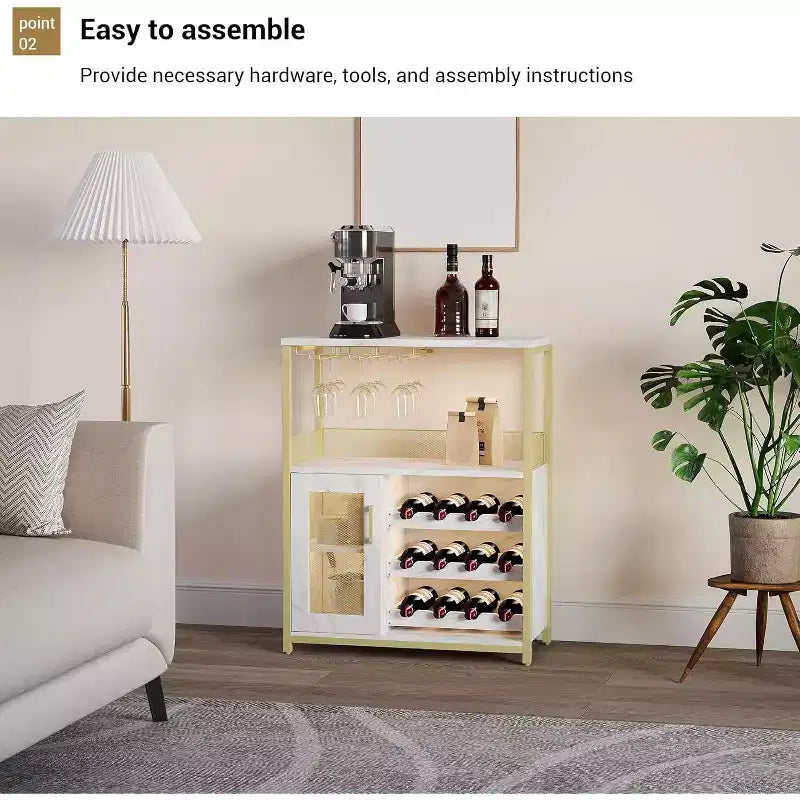 Mobiletto Bar da Caffè e Vino con Portabottiglie Rimovibile, Porta Bicchieri, Cassetto e Credenza con Ante in Rete, Contenitore per Sala da Pranzo, Cucina
