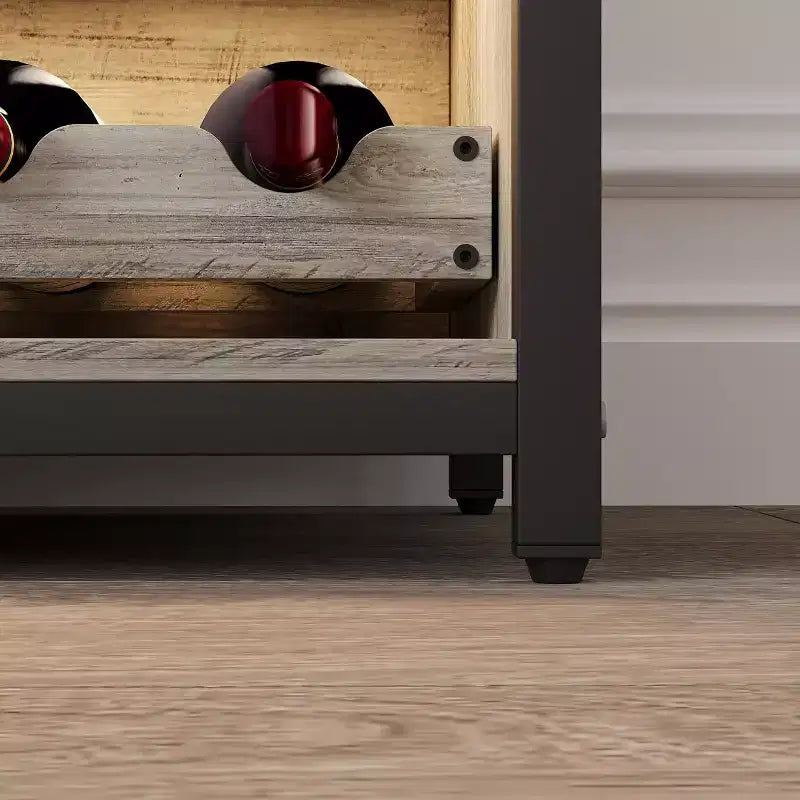 Mobiletto Bar da Caffè e Vino con Portabottiglie Rimovibile, Porta Bicchieri, Cassetto e Credenza con Ante in Rete, Contenitore per Sala da Pranzo, Cucina
