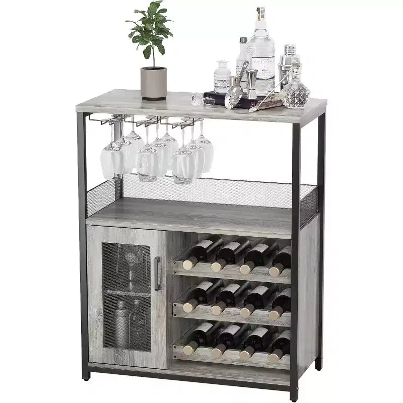 Mobiletto Bar da Caffè e Vino con Portabottiglie Rimovibile, Porta Bicchieri, Cassetto e Credenza con Ante in Rete, Contenitore per Sala da Pranzo, Cucina