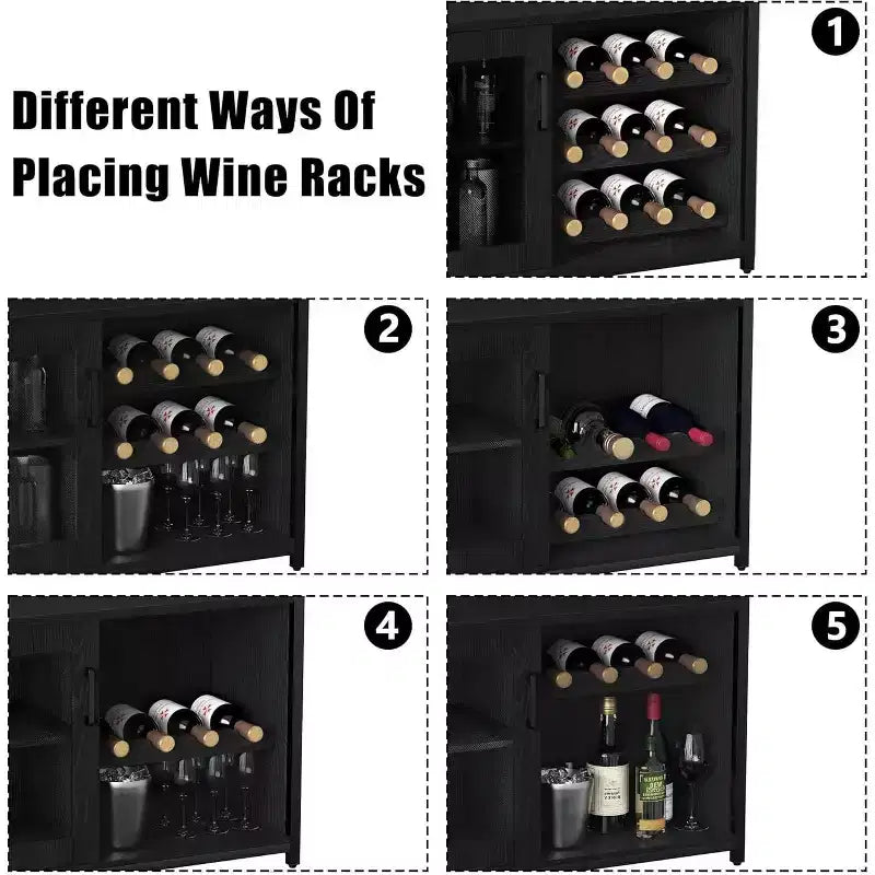 Mobiletto Bar da Caffè e Vino con Portabottiglie Rimovibile, Porta Bicchieri, Cassetto e Credenza con Ante in Rete, Contenitore per Sala da Pranzo, Cucina