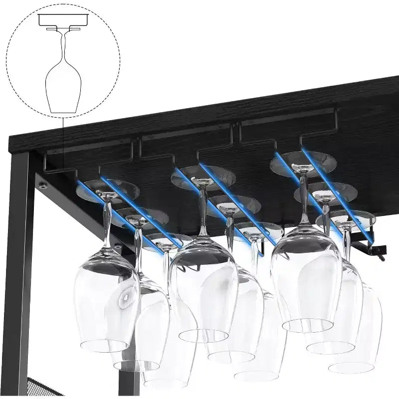 Mobiletto Bar da Caffè e Vino con Portabottiglie Rimovibile, Porta Bicchieri, Cassetto e Credenza con Ante in Rete, Contenitore per Sala da Pranzo, Cucina