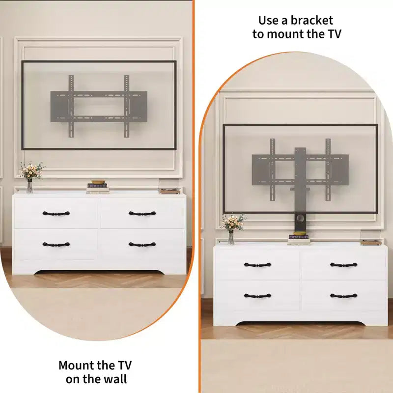 Mobile TV con Supporto per TV da 32-75 Pollici, Consolle Multimediale Moderna con 4 Grandi Cassetti, Credenza Centro Intrattenimento per Soggiorno e Camera da Letto