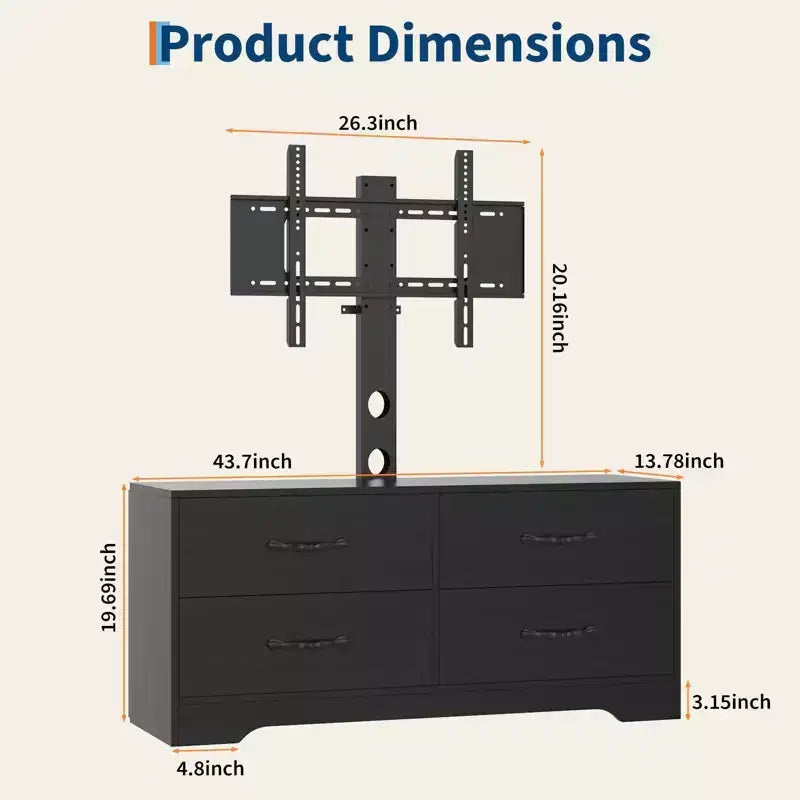 Mobile TV con Supporto per TV da 32-75 Pollici, Consolle Multimediale Moderna con 4 Grandi Cassetti, Credenza Centro Intrattenimento per Soggiorno e Camera da Letto