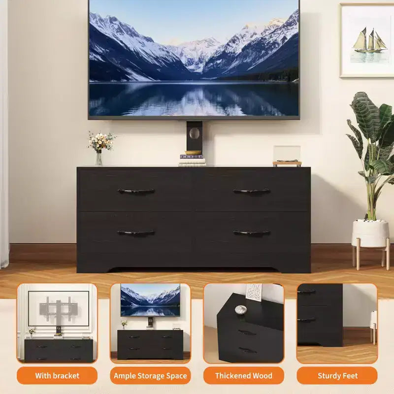 Mobile TV con Supporto per TV da 32-75 Pollici, Consolle Multimediale Moderna con 4 Grandi Cassetti, Credenza Centro Intrattenimento per Soggiorno e Camera da Letto