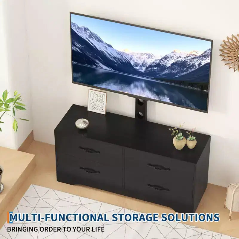 Mobile TV con Supporto per TV da 32-75 Pollici, Consolle Multimediale Moderna con 4 Grandi Cassetti, Credenza Centro Intrattenimento per Soggiorno e Camera da Letto